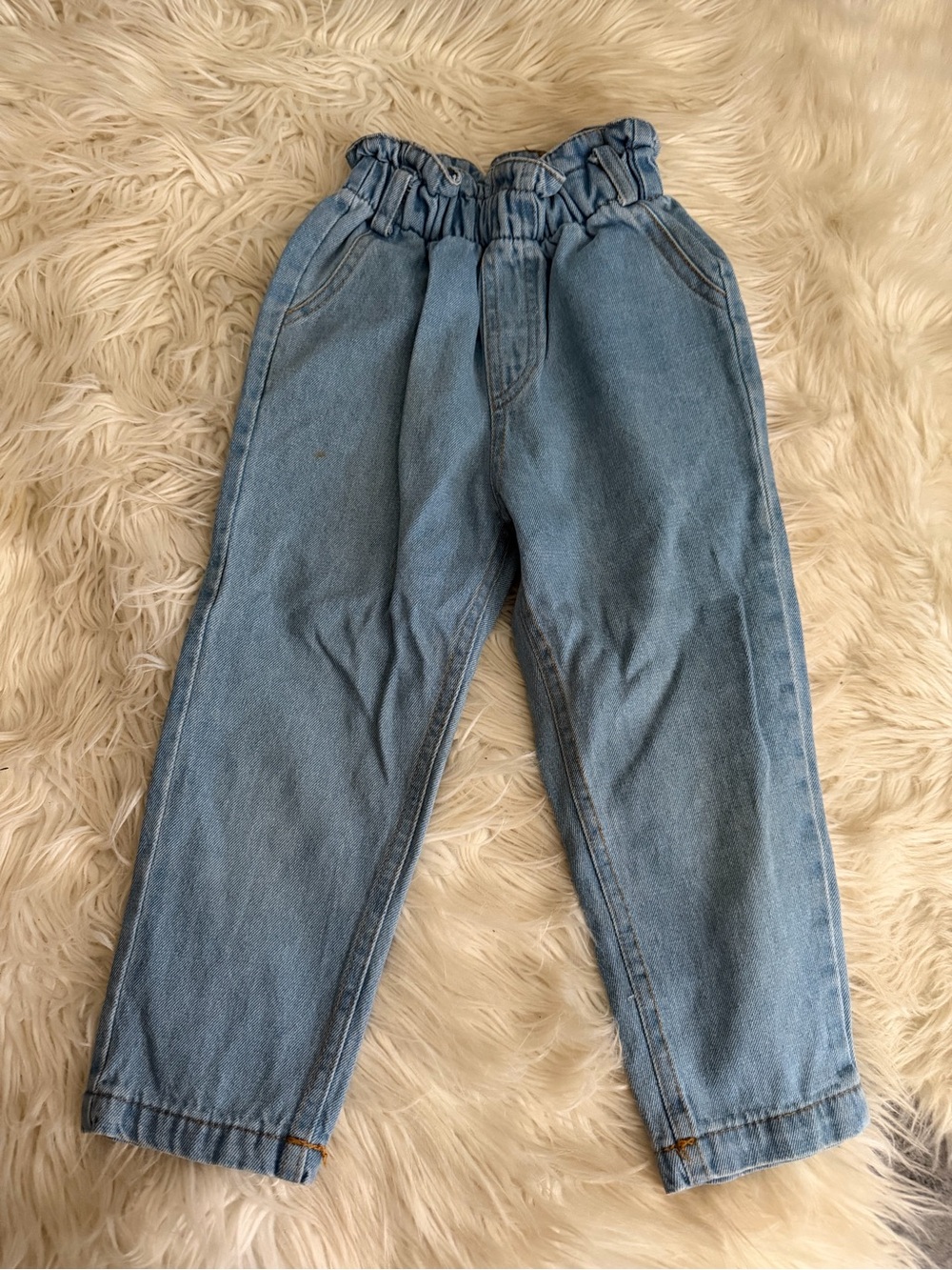 Girls Light Blue Paperbag Waist Denim Pants